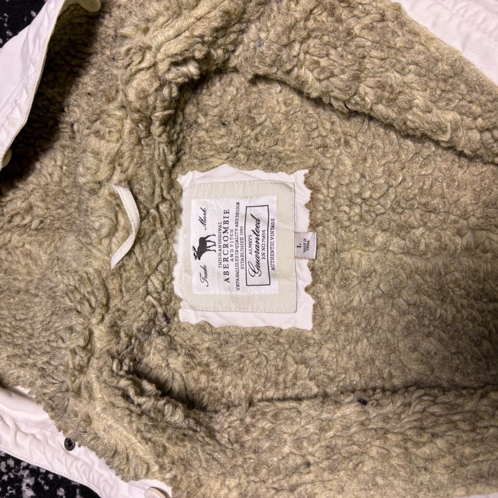 Abercrombie & Fitch Womens White Y2K Sherpa Lined Hooded Bomber Jacket Large - Picture 3 of 8